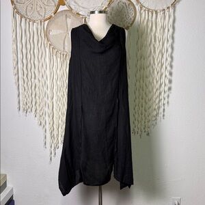 Saga Made in Italy Black Linen Cowlneck Sleeveless Tunic Layering Top M/L